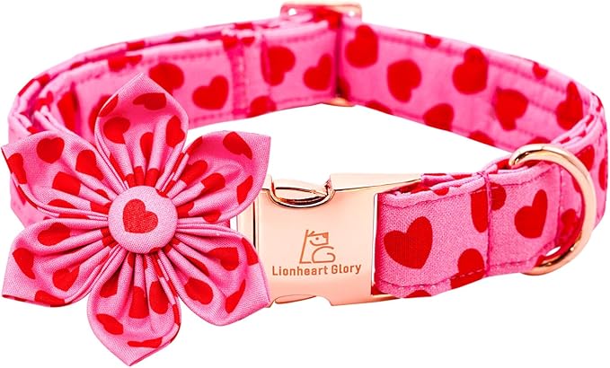 Lionheart glory Valentine's Day Dog Collar with Flower Dog Collar for X-Small Dogs, Soft Adjustable Hearts Dogs Collars Spring Pet Collars Flower Puppy