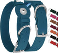 Leather Dog Collar with Airtag Holder - Apple Air Tag Dog Collars - Soft Tracking GPS Pet Collar for Small Medium Large Dogs Breed Puppy (Smoky Blue, XL, 19"-24" Neck Fit)