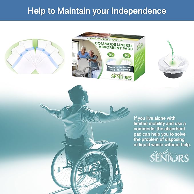 Commode Liners with Absorbent Pads - 60 Bedside Commode Liners & Pads - Portable Toilet Bags for Porta Potty & Camping - No More Days Washing The Bucket of The Commode Chair for Toilet with Arms