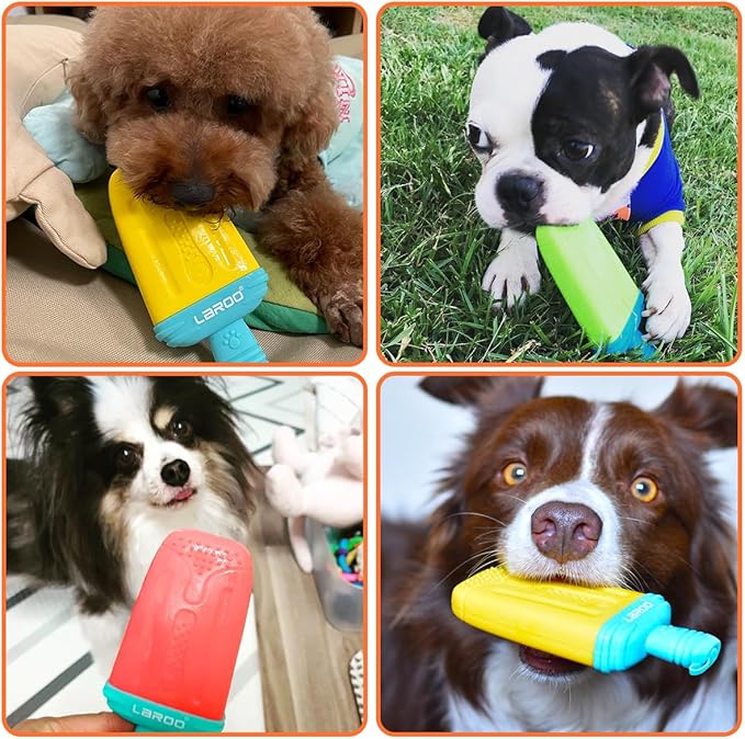 LaRoo Dogs Toys for Summer Cooling, Frozen Dog Toys, Full with Water Frozen, Prevention of Heat Stroke Upgraded Teething Chew Toy (Ice Pop Shape-Red)