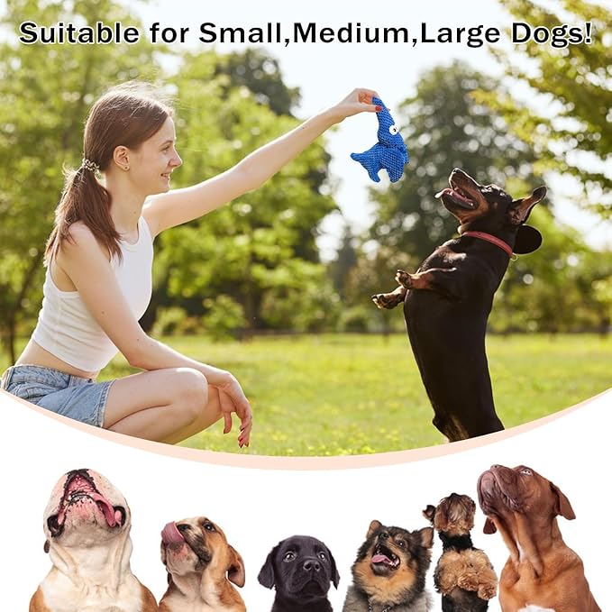 LWBMG Squeaky Dog Toys Plush Dog Toy with Crinkle Paper Dinosaur Dog Toy Stuffed Animals Chew Toy Plush Squeaky Dog Birthday Toys for Small Medium Large Dogs Green Blue