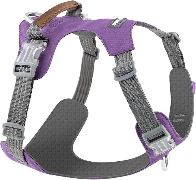 No Pull Dog Harness – Adjustable Reflective Nylon Vest for Small Medium Large Dogs, Escape Proof Training Harness with Leather Control Handle, Lightweight Aluminum Hardware (Purple, M)