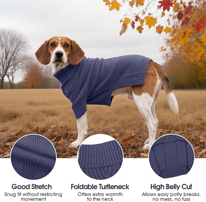 IECOii Dog Sweaters for Medium Dogs Girl Boy,Holiday Knit Doggy Sweatshirt with Sleeve,Turtleneck Thick Warm Dog Sweaters for Winter,Pullover Knitwear for French Bulldog,Boston Terrier (Blue, L)