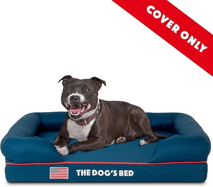 The Dog’s Bed Replacement Outer Cover, Oxford Fabric, Blue with Red Trim & USA Flag, Small