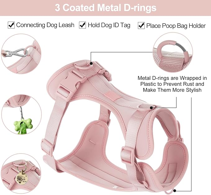 Wisedog No Pull Lightweight Dog Vest Harness with Soft and Comfortable Cushion, Breathable Mesh, for Small Medium Large Dogs Walking (L(Neck: 16.15"-20.86";Chest: 24.02"-38.19"), Gossamer Pink)
