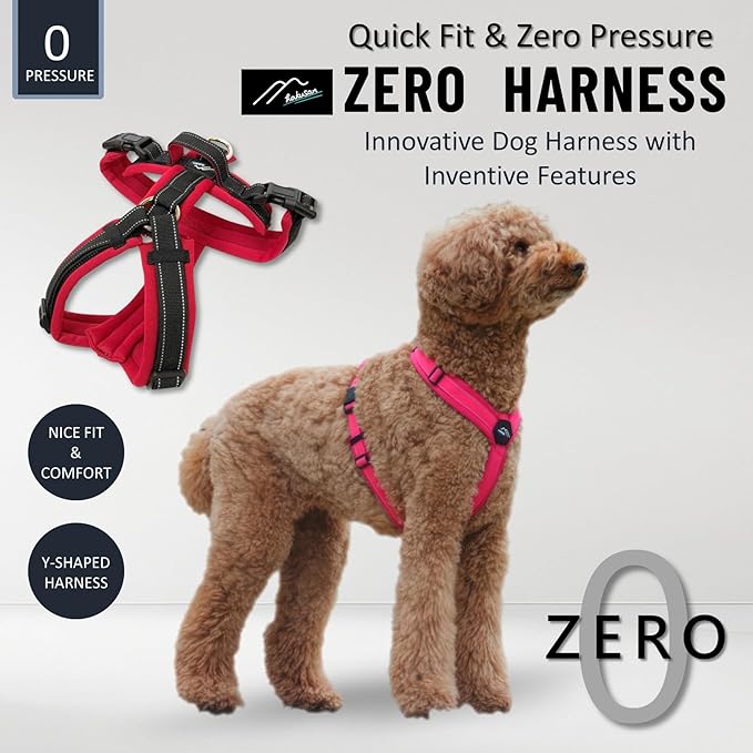 [白山:Hakusan] Zero Dog Harness Basic Type, Safe - No chocking/Hard to Disconnect, Great fit - Easy Put on and Off/Adjustable, Reflector, L - Large Dog, Two-Tone Pink x Pink
