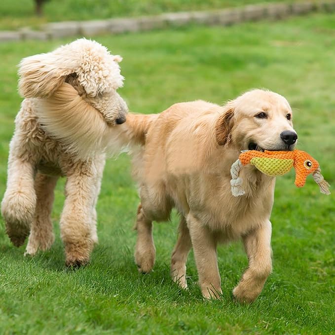 Cute Marine Animal Dog Squeaker Chew Toys, Interactive Stuffed Cotton Plush Rope Knot Toys with Crinkle Paper- for Puppy, Small, Middle Dogs (Orange Seahorse)