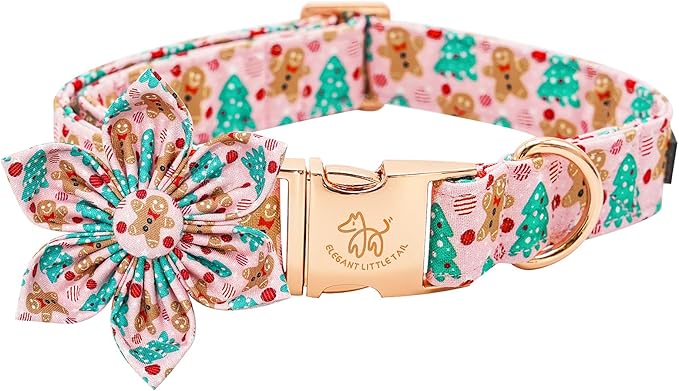 Elegant Little Tail Dog Collar with Flower, Christmas Dog Collar for Small Dogs