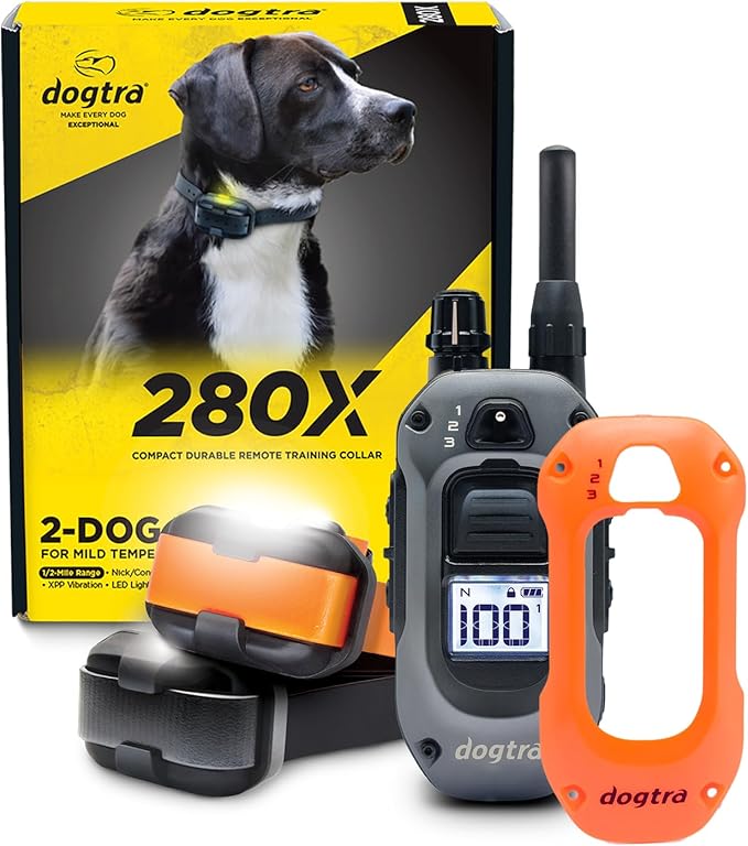 Dogtra 280X 2-Dog E-Collar with Remote - [X-Shield Front Plate - Orange] 10 lbs+, 1/2 Mile Range, LED Light, 100 Levels for Stubborn Dogs
