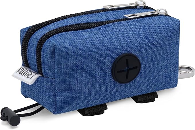 Dog Poop Bag Holder for Leashes, Puppy Treat Pounch Carrier with 2 Zipper Pockets and Clip for Pets Training, Dog Waste Bag Dispenser with 1 Roll Poop Bags for Walking Accessories (Blue)