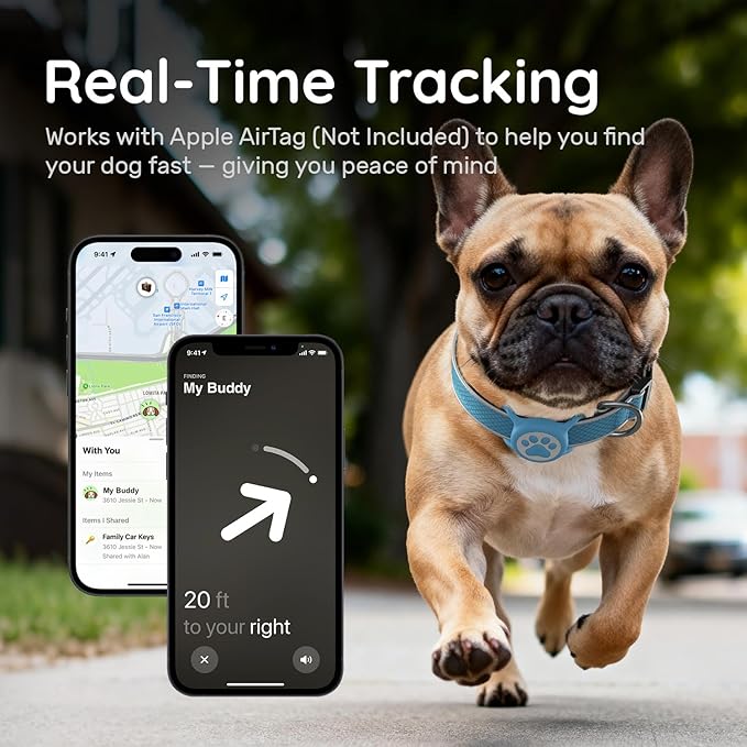 Airtag Dog Collar with Waterproof AirTag Holder & Anti-Lost QR Code, Reflective, Soft Padded & Safety Locking Buckle | Fit Large Dogs (Blue L(15.7"-23.6"))