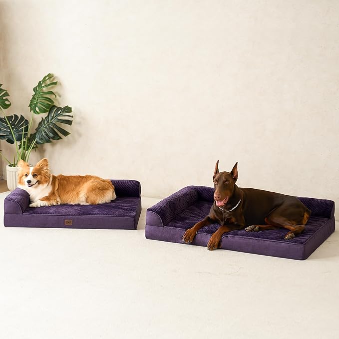 EHEYCIGA Large Dog Bed Memory Foam for Crate, Orthopedic Dog Bed Large Size Dogs with Washable Removable Cover, Waterproof Pet Sofa Couch with Nonskid Bottom, 35x22x6, Purple