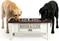 GTW Personalized Elevated Triple Dog Bowl Stand for Large, Medium, Small, X-Small Dogs - 3 Stainless Steel Food and Water Bowls - Raised Dog Dish with Internal Storage (Large, Brown)