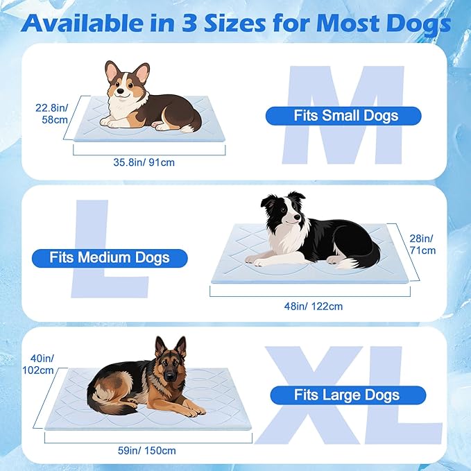 Dog Cooling Mat, 48'' × 28'' Large, Self-Cooling Mat for Dog Reversible (Cool & Warm), Double-Sided Pet Cool Pads for Crate, Kennel, Machine Washable Summer Blanket, Non-Gel, Blue + Grey
