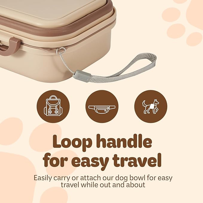 Collapsible Dog Water Bowl 30oz, 2 in 1 Portable Travel Dog Food Bowl with Lid, Easy Carry Loop Handle, Foldable Dog and Cat Food Bowl, Perfect for Traveling, Walking, Hiking (Khaki)
