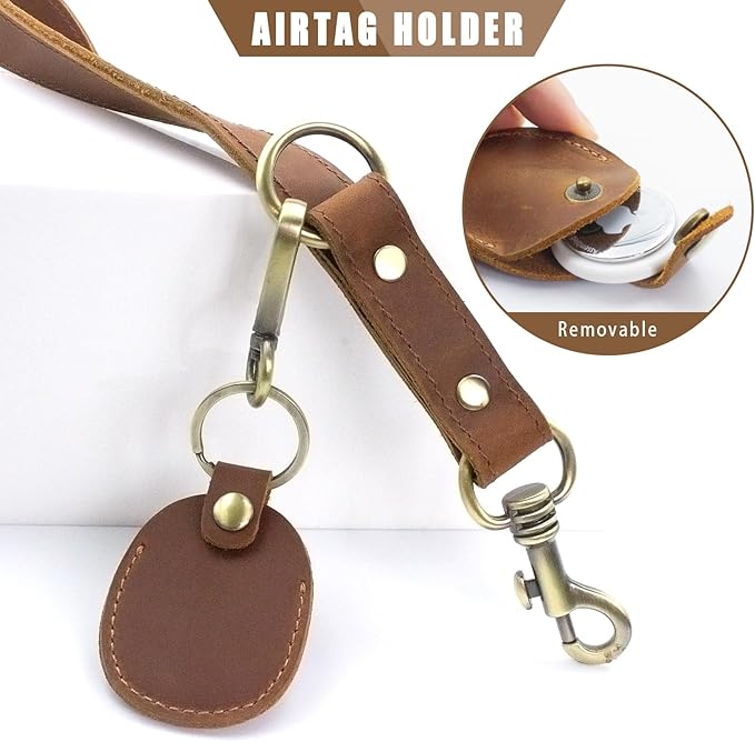 Jack&Chris Leather Dog Leash, Durable Dog Leashes for Large Dogs Heavy Duty with Comfortable Padded Handle for Small Medium Large Breed Puppies, Slip Leads for Dogs for Walking Running, Brown