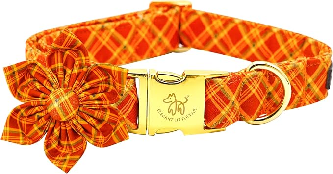 Elegant Tail Fall Little Dog Collar, Halloween Plaid with Flower Girl Boy Pet Collar for X-Small Dogs