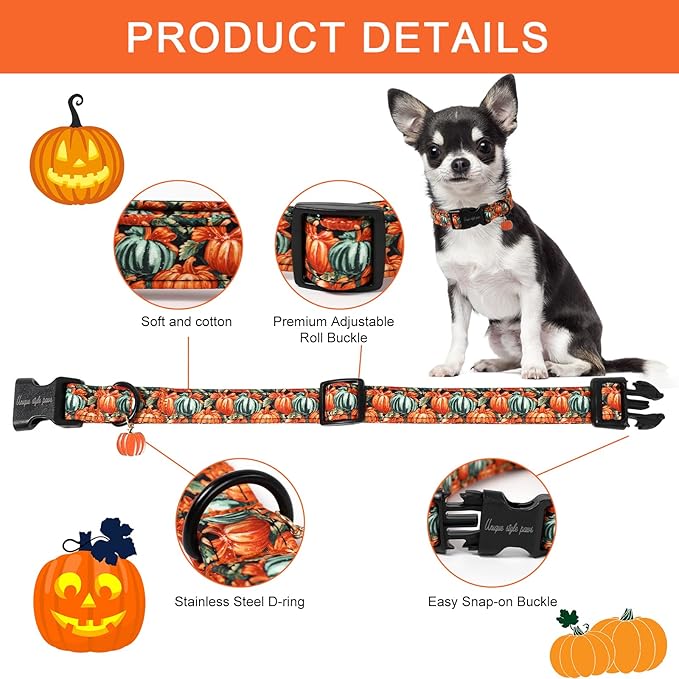 Unique style paws Dog Collar Plastic Buckle with Pendant Halloween Oil Painting Pumpkin Party Puppy Collars for Small Medium Large Boys Girls Dogs
