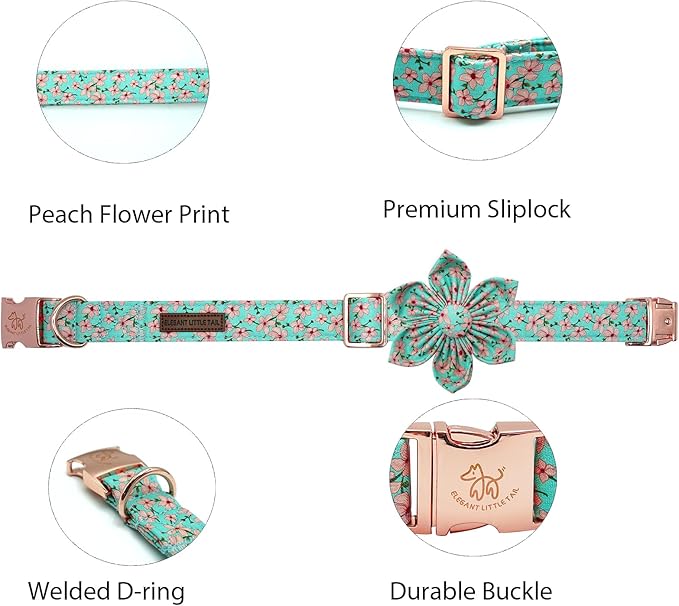Elegant little tail Dog Collar, Spring Pet Collar with Flower Dog Durable Pink Flower Print Dog Collars Girl Pet Gift Adjustable Dog Collar for X-Large Dogs