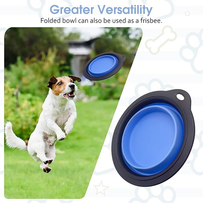 PINVNBY Elevated Portable Dog Bowl, Travel Raised Dog Stand with Collapsible Silicone Double Diner Puppy Bowls Non-Slip Dog Food Water Bowls Holder for Small Dogs and Cats - 14.6" L x 7.5" W x 3.9" H