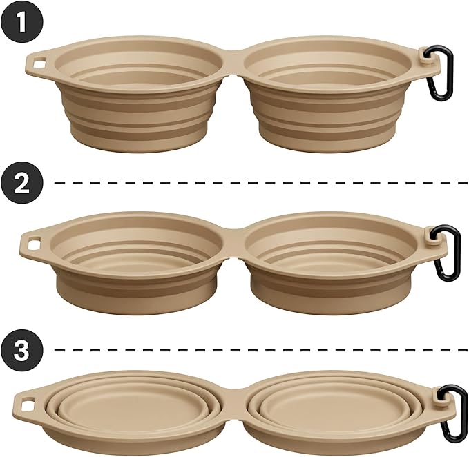 Pup Culture Dual Collapsible Dog Bowls | Silicone Travel Water Bowl for Dogs | Food Grade, No Plastic Rim, Portable Dog Bowl for Food and Water - Easy to Clean | BPA Free and Safe for Your Pup-Tan