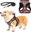 KOOLTAIL Fall Dog Harness and Leash Set for Small Medium Dogs, Autumn Step in No Pull Comfort Padded Pet Vest, Adjustable Reflective Easy Walking Puppy Cats Harness Training, Leaf & Flower S