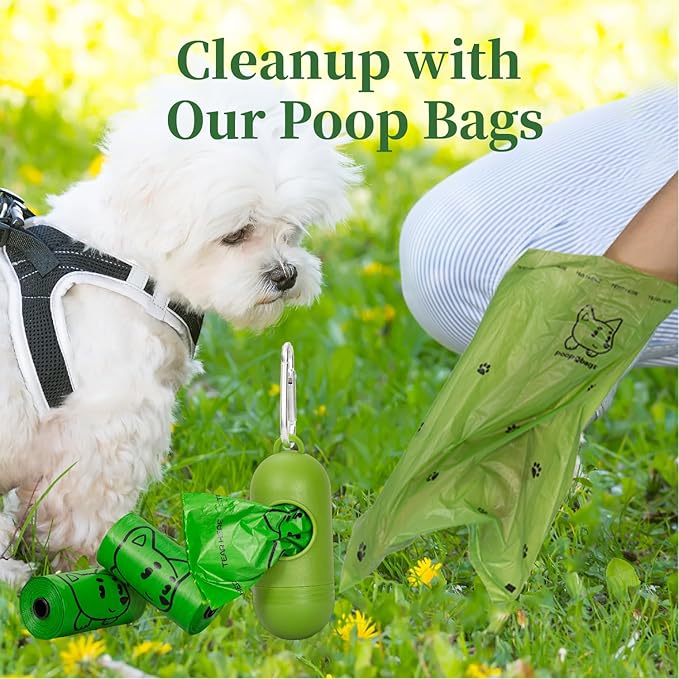 420 Counts Dog Poop Bags Rolls with Dispenser & Leash Clip, Scented Poop Bags for Dogs Waste, Extra Thick & Leak Proof for Poop Doggie Puppy Pet Waste, 9" x 13", Green