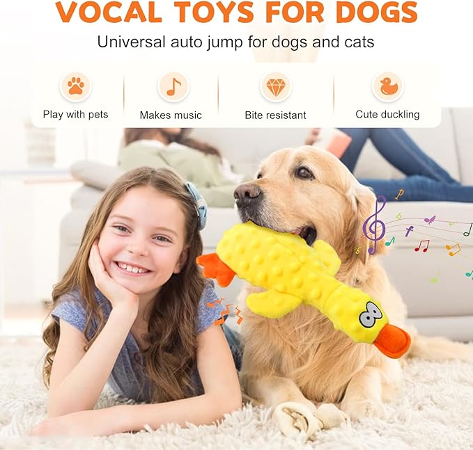 Dog Toys for Aggressive Chewers, 2026 Upgraded Duck Indestructible Dog Toys, Squeaky Plush Dog Puppy Chew Toys for Boredom Relief, Cute Yellow Duckling Plush for Playtime (Green)