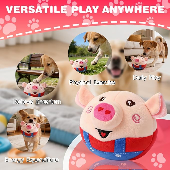 Interactive Dog Toys, 2026 New Active Moving Pet Plush Toy, Rechargeable Squeaky Dog Ball Toy with Talking Sound, Washable Bouncing Piggy Toy for Dogs Puppies (Blue)