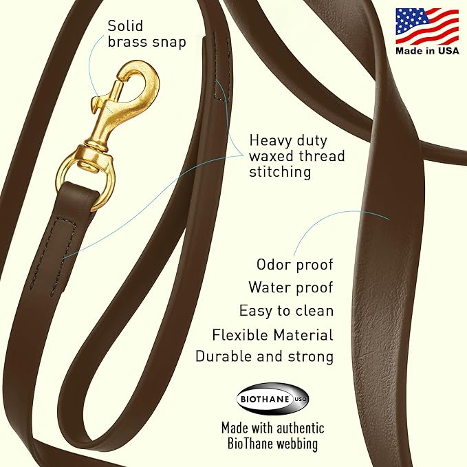 Viper Biothane K9 Working Dog Leash Waterproof Lead for Tracking Training Schutzhund Odor-Proof Long Line with Solid Brass Snap for Puppy Medium and Large Dogs, 20ft Dark Chocolate Brown