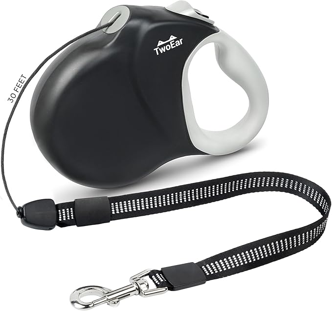 Twoear 30FT Retractable Dog Leash for Medium & Large Dogs up to 110 LBS - Heavy Duty Tangle-Free Long Leash with One-Hand Brake, Anti-Slip Handle & Smooth Retraction - Black