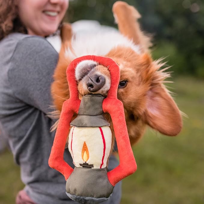 P.L.A.Y. Cute Plush Dog Toys - Camping, Outdoor Themed Durable Squeaker Chew Toy, Great for Puppies & Small, Medium, Large Dogs - Machine Washable, Recycled Materials (Camp Corbin Pack Leader Lantern)