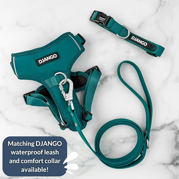 DJANGO Tahoe No Pull Dog Harness – Escape-Proof Dog Harness for Small Dogs with Front & Back Clips for Everyday Use – Adjustable, Padded, Reflective, Secure Fit, Easy On/Off – Dark Teal, Small