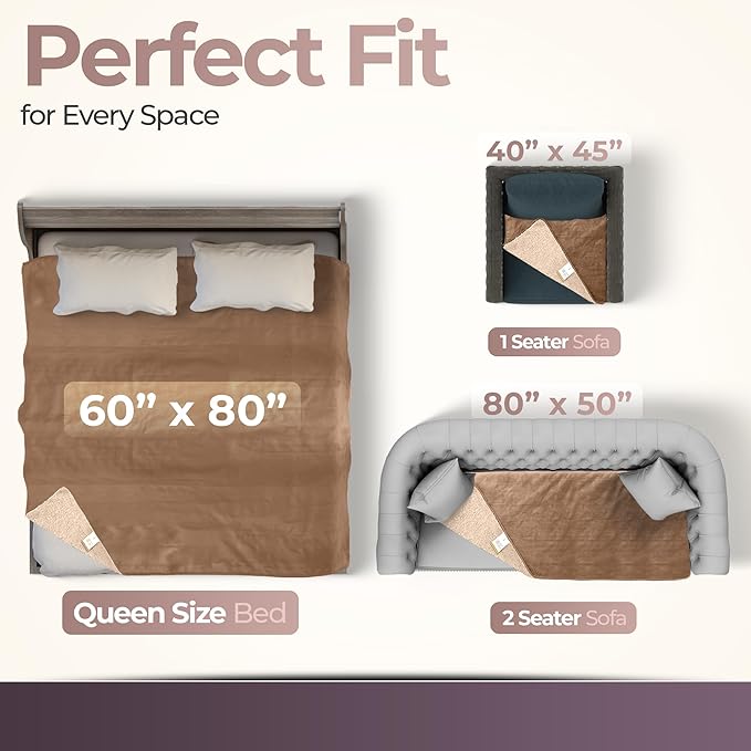 Sacred Weapon Waterproof Blanket Queen/Twin Size 50"x80" - Ultra-Soft Fleece Top & Sherpa Back - Noiseless, Absorbent Bed Protector - Machine Washable for Kids, Pets, Elderly Care - Beige