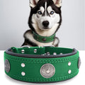 Leather Dog Collar, 2 inches Wide Heavy Duty Genuine Leather Collars, Handmade, Soft, and Luxury, Eye-catching Best Choice for Large and Medium Breed Dogs, Green,15-19 ins