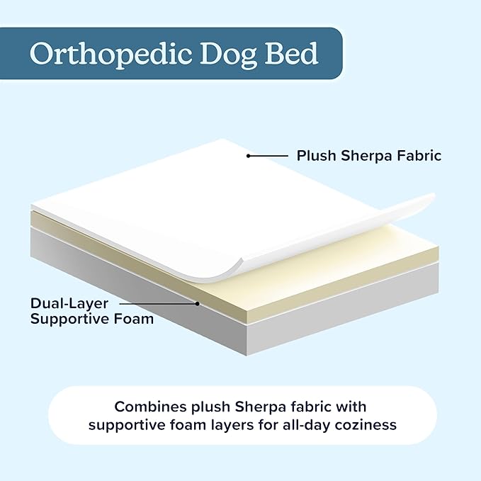 Orthopedic Dog Bed - 2-Layer 36x27-Inch Memory Foam Pet Mattress with Machine-Washable Sherpa Cover for Large Dogs up to 65lbs by PETMAKER (Gray)