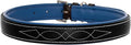 Exion Geniun Leather Dog Collar Designer Stitched Soft Leather Padded- Suitable for Small Medium Large X-Large Dogs for Walking Running- Black with Blue Padding