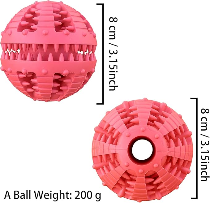 2 Pcs Dog Toy Teeth Ball,Dog Puzzle Toy,Treat Dispensing Dog Toys,Non Toxic Tear Resistant Natural Rubber Toy Ball for Pet Teeth Cleaning/Chewing/Playing/Training (Yellow+Red, 3.15in)