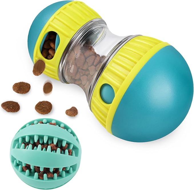 ETACCU Dog Puzzle Toy Adjustable Treat Dispensing Ball Slow Feeder Food Dispenser Balls Puppy Enrichment Training Toy Pet Interactive Chase Toys for Small Medium Large Dogs Keep Busy