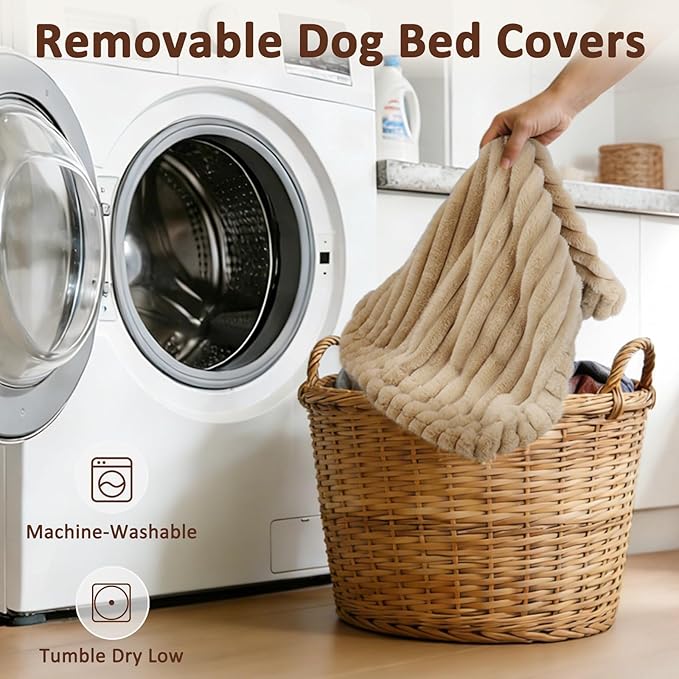 Dog Beds Large Sized Dog, Flat Pet Beds with Removable Washable Cover, Pet Mat Cute Pet Crate Bed Thick Shredded Chopped Crate Foam & Anti Slip Bottom for Indoor, 35"x23"x4" Beige