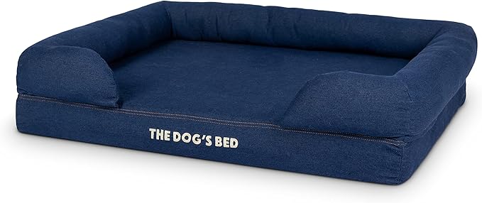 The Dog’s Bed Orthopedic Memory Foam Dog Bed with Bolsters, Oxford Fabric, Blue Denim, Large