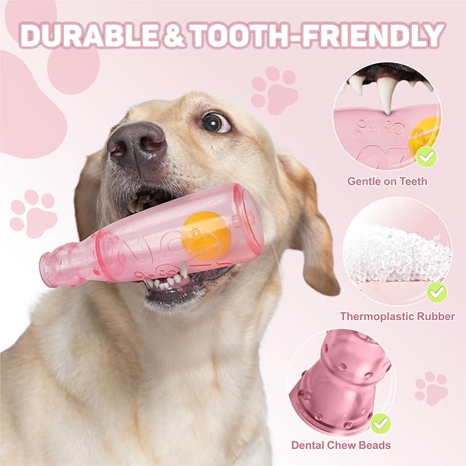 TagME Interactive Squeaky Dog Toys, 3-in-1 Fun with Squeaker, Tennis Ball and Treat Dispenser, Chew Toys for Medium Dogs and Fetch Lovers - Pink