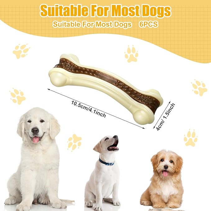 Sosation 6 Pcs Dog Toys for Aggressive Chewers Christmas Nylon Beef Flavor Bones Tough Puppy Teething Toys Puppy Chew Bones for Large Medium Small Breed Dogs Puppies(Small)