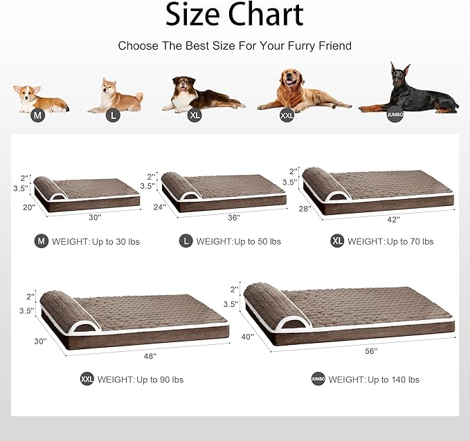 Orthopedic Dog Bed Large Sized Dog with Pillow 36''X24'', Waterproof Soft Comfortable Egg Crate Foam Pet Crate Beds Mat with Removable Washable Cover and Non-Slip Bottom, Taupe