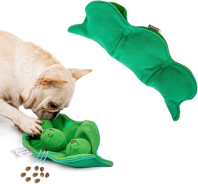 Dog Puzzle Toy, Cute Pea Pod Slow Feeder for Impulsive Bored Dog, Snack Dispensing ng, Sniffing IQ and Stress Relief Training Plush Educational Hide and Seek, Screaming Puppy Toy