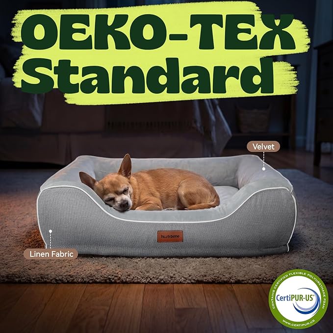 24 Inch Orthopedic Dog Couch Bed for Small Dogs/Cats,Cooling Gel Memory Foam + Egg Crate Foam,Waterproof Removable Washable Cover,4-Sided Bolster,Non-Slip Bottom,Grey