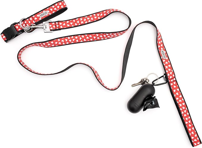THE WORTHY DOG Adjustable Holiday Dog Collar for Large Dogs, Durable Nylon Webbing, Quick Release Buckle, Be Mine Hearts Valentine's Day Pattern, Red, X-Large