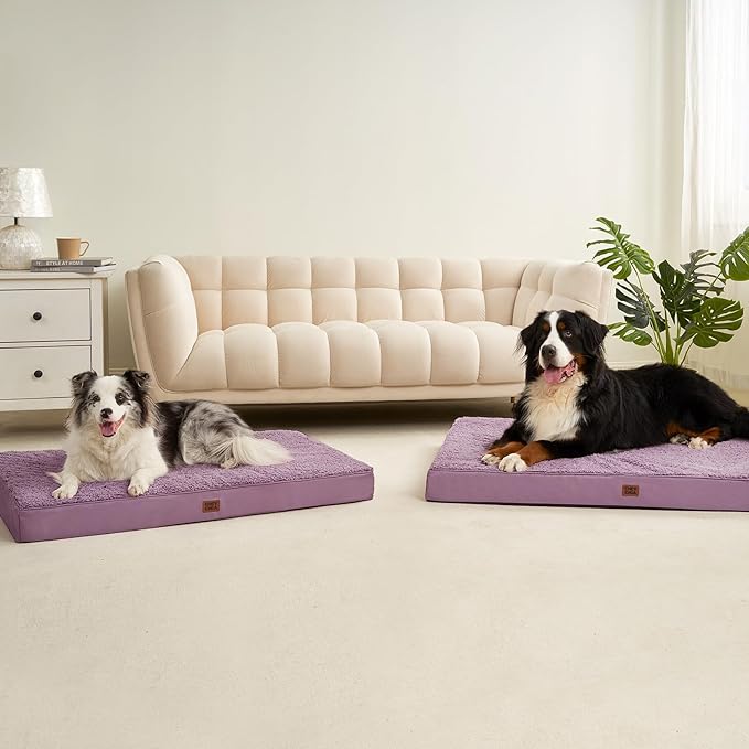 EHEYCIGA Orthopedic Dog Beds for Large Dogs with Removable Washable Cover for Crate, Fog Purple, 35x23