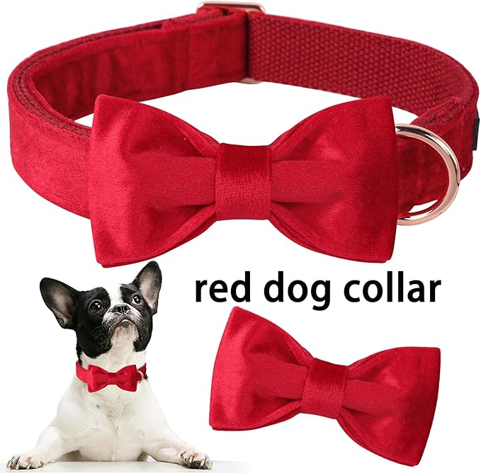 ARING PET Bowtie Dog Collar,Velvet Dog Collars with Removable Bowtie, Christmas Adorable Dog Collar, X-Large.