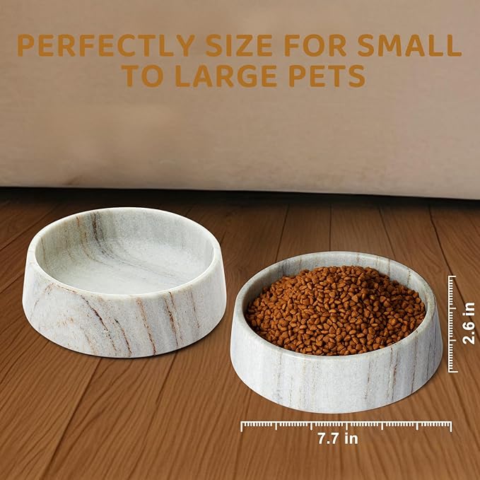 Gray Marble Dog Bowl, Non-Slip Non-Tipping Heavy Dog Food Bowl, Large Weighted Stone Dish, Natural Marble Pet Water Bowl, Easy to Clean, Present for Cat & Dog Lovers, Holds 6 Cups(6 lbs)